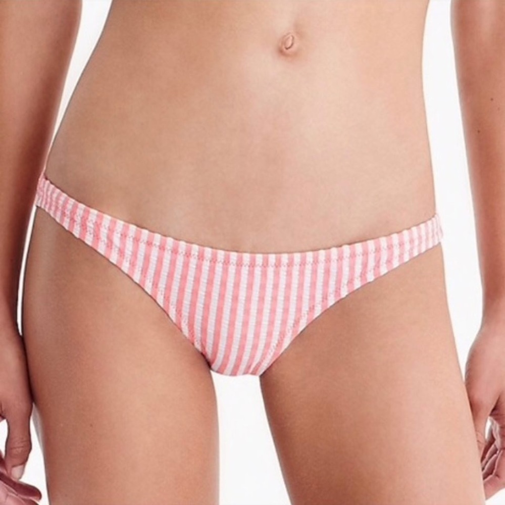 NWT J. Crew Seersucker Surf Hipster Bikini Bottom Pink White Stripe Low Rise